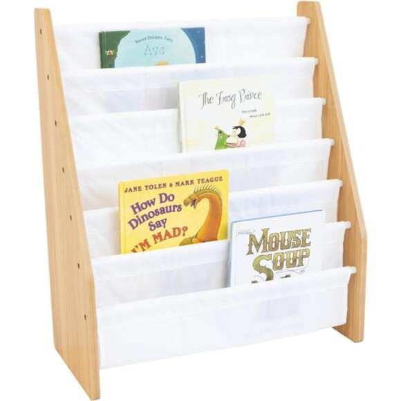 Humble Crew, White/Natural Wood Super Size 6 Tier Kids Book Rack - Picture 1 of 5